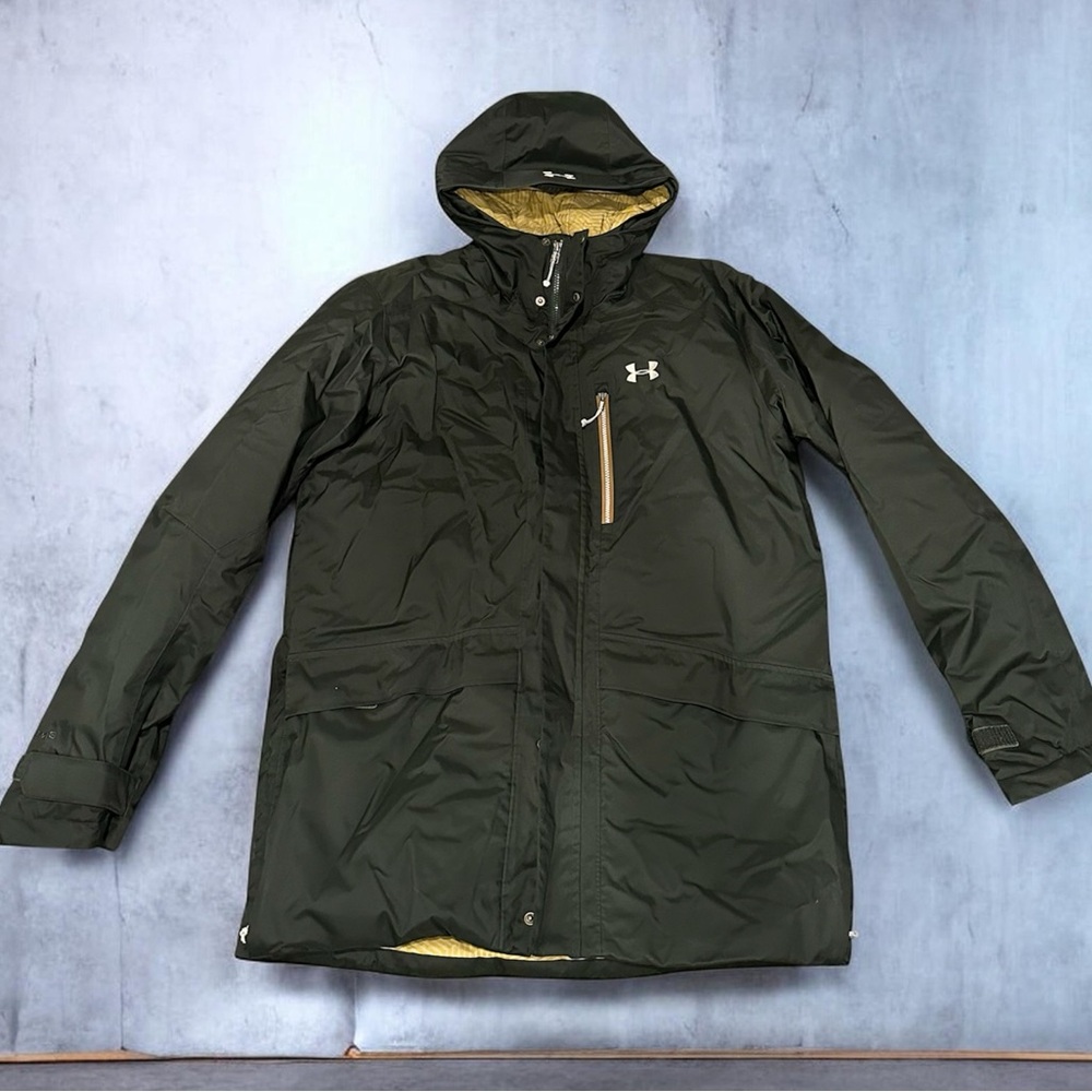 Under Armour Men's Olive Green Hooded Ski Jacket with Contrast Lining